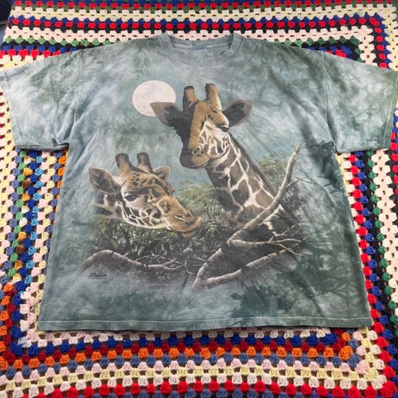 Vintage 90s The Mountain Giraffe Tie Dye T-Shirt Nature Wildlife Animal L - Picture 1 of 6